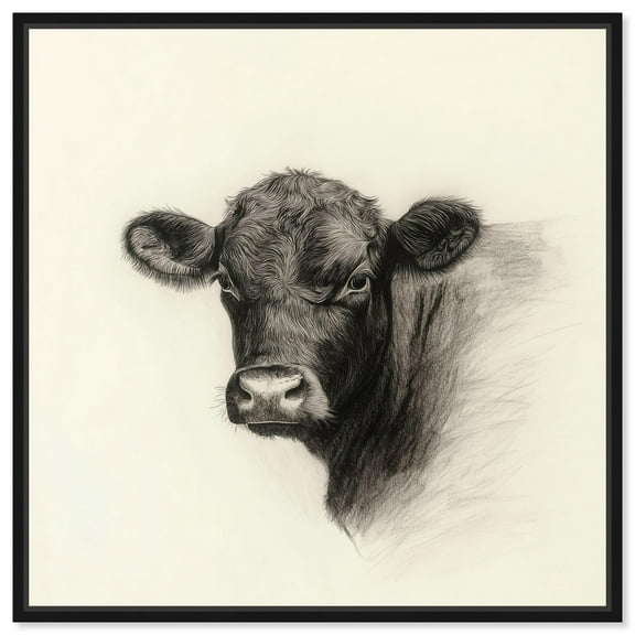 Darkness in Detail of Cow Canvas Animal Art Prints by Art Remedy, Black Frame, 12" x 12"