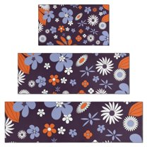 Darkpurple Daisy Flower Orange Petals Pattern Kitchen Rugs Sets Of 3,Kitchen Runner Rugs Non Skid Washable,Decorative Kitchen Floor Mats for Kitchen,Sink,Laundry,17"x30" 17"x47" 17"x59"
