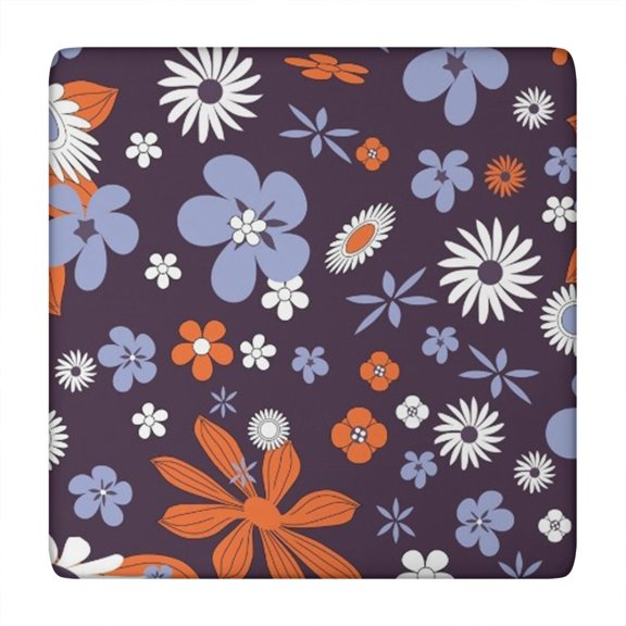 Darkpurple Daisy Flower Orange Petals Pattern Square Fitted Tablecloth with Elastic Edge,Square Table Cover,Washable Elastic Table Cover for Home Kitchen Party Decor 34"x34"