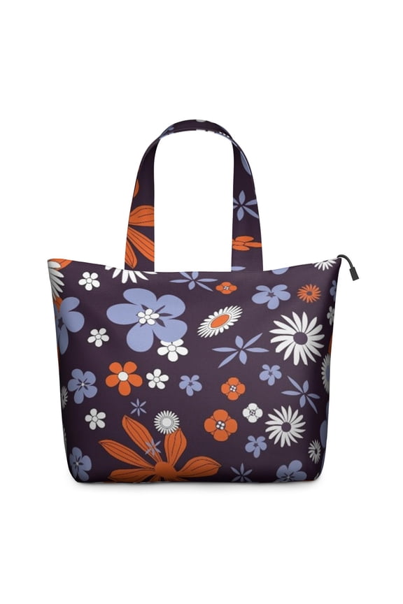 Darkpurple Daisy Flower Orange Petals Pattern Travel Tote Bags for Women Carry On,Large Weekender Bags for Women Travel,Multi Functional Duffle Bag for Work,Shopping,Sports
