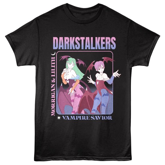 Darkstalkers Morrigan and Lilith Vampire Savior Men's T Shirt (Black, Big&Tall3XLT)