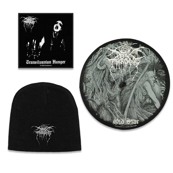 Darkthrone Officially Licensed Band Merch Gift Set - 1 Embroidered Beanie, 1 Back Patch, 1 Standard Woven Patch