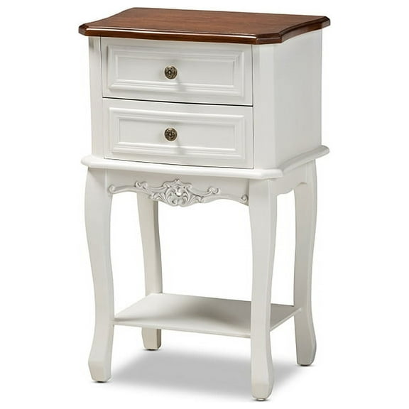 Darla Classic and Traditional French White and Cherry Brown Finished Wood 2-Drawer Nightstand