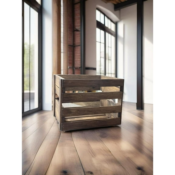 Darla'Studio 66 Handcrafted Medium Stained Wood Vinyl Record Holder Crate Durable Storage for 50+ LPs Rustic Design