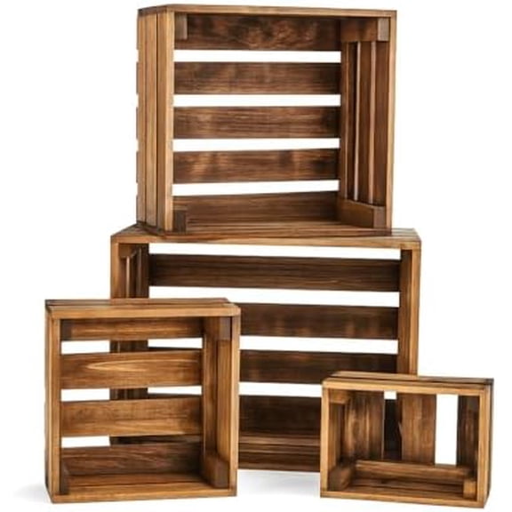 Darlas Studio 66 Rustic Wooden Nesting Crates, Set of 4  Decorative Storage Boxes for Home, Kitchen, or Display$$Office