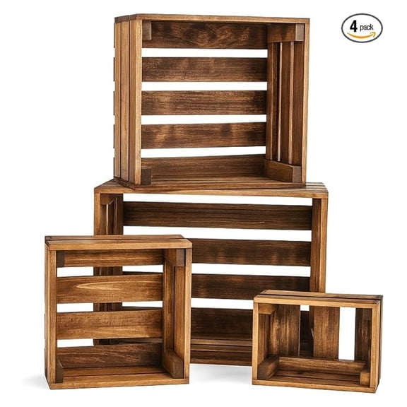 Darlas Studio 66 Rustic Wooden Nesting Crates, Set of 4 Decorative Storage Boxes for Home, Kitchen, or Display