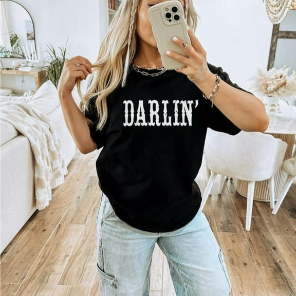 Darlin Graphic Tee T Shirt Tops Fashion and Comfortable Short Sleeve Round Neck Black S-5XL