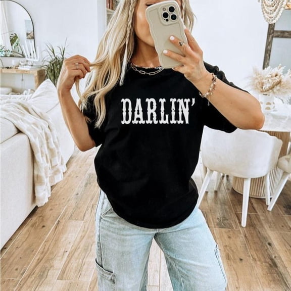 Darlin Graphic Tee T Shirt Tops Fashion and Commuting Short Sleeve Round Neck Black S-5XL