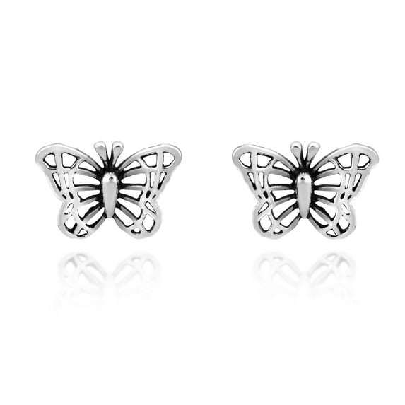 Darling Butterflies with Stylish Wing Cut-Outs Sterling Silver Stud Earrings