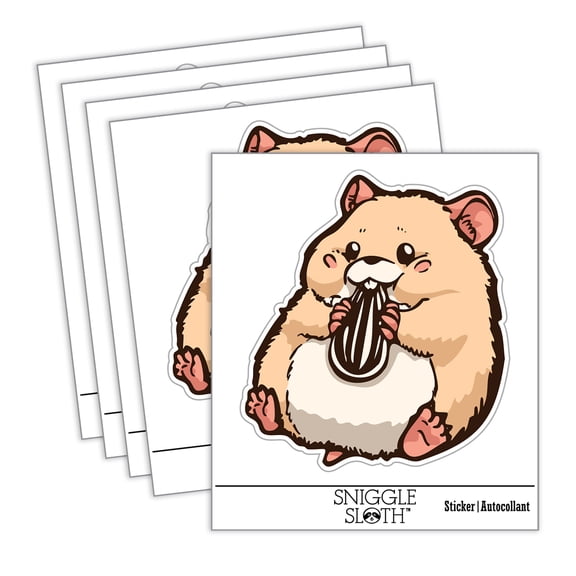 Darling Hamster Rodent Enjoying Sunflower Seed Car Window Bumper Water Bottle Phone Tablet Laptop Waterproof Vinyl Decal Sticker Set 5-Pack - Gloss Finish - 4.0"