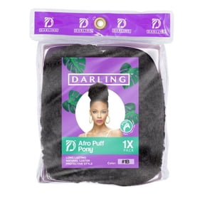 Darling Kinky Curly Afro Puff Drawstring Ponytail - #1B, Female Adult Hair Extension