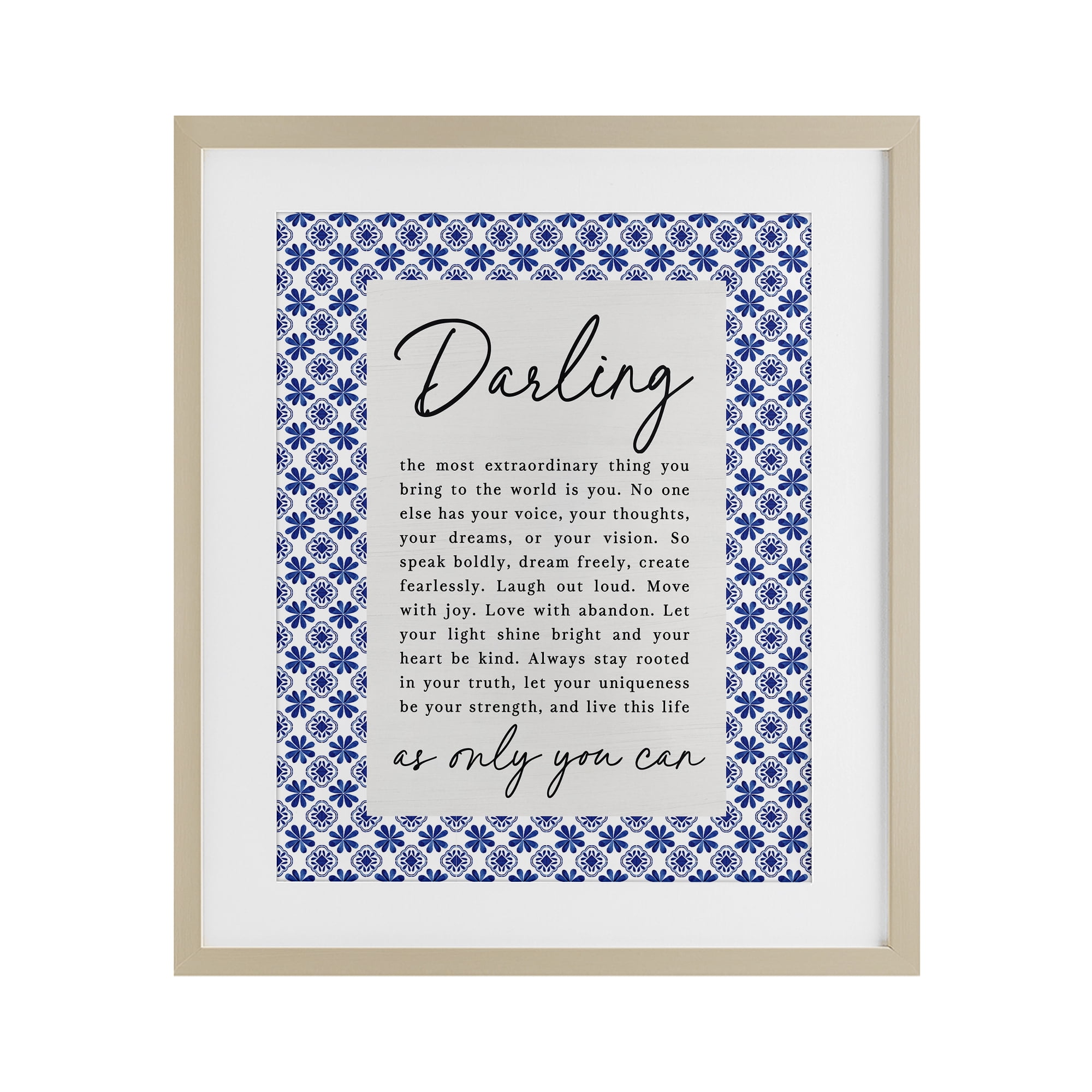 Darling Only You Can Inspiring Birch Framed Print Under Glass, design by Lettered and Lined