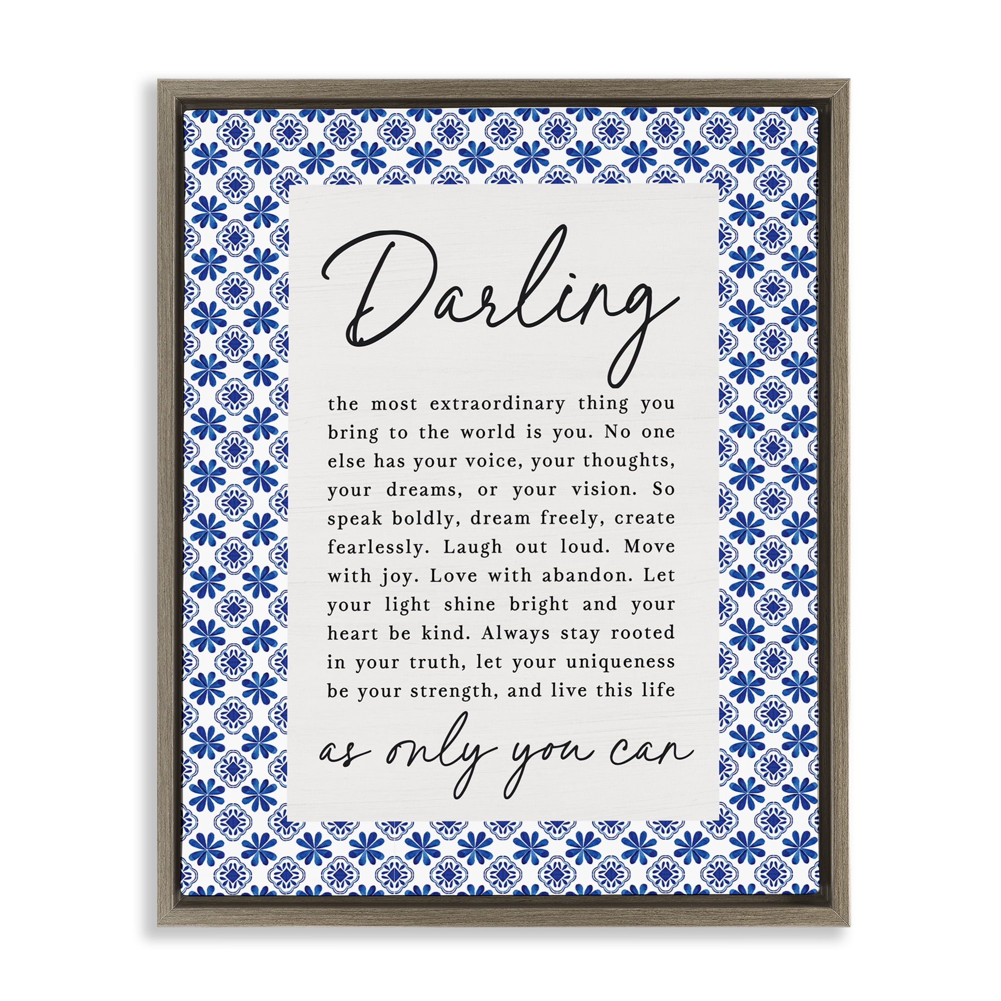Darling Only You Can Inspiring Brown Framed Floater Canvas Wall Art, design by Lettered and Lined