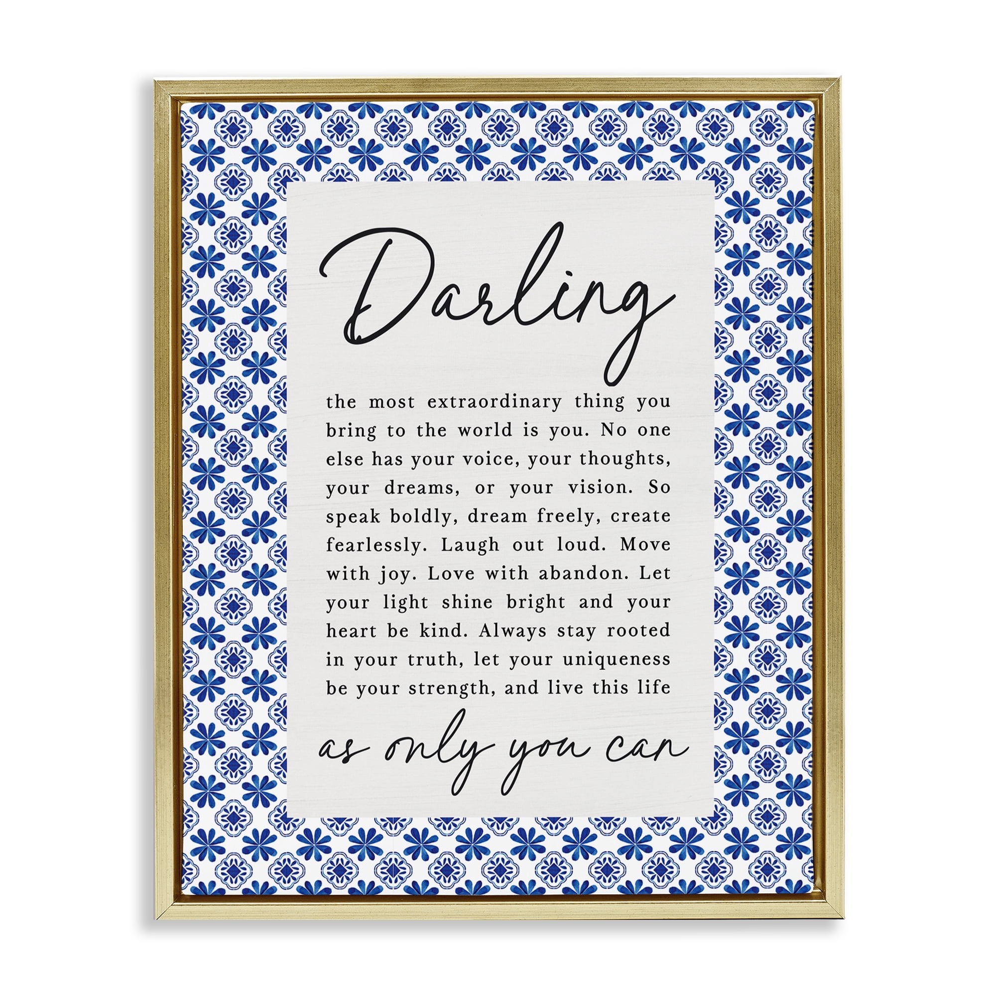 Darling Only You Can Inspiring Gold Framed Floater Canvas Wall Art, design by Lettered and Lined
