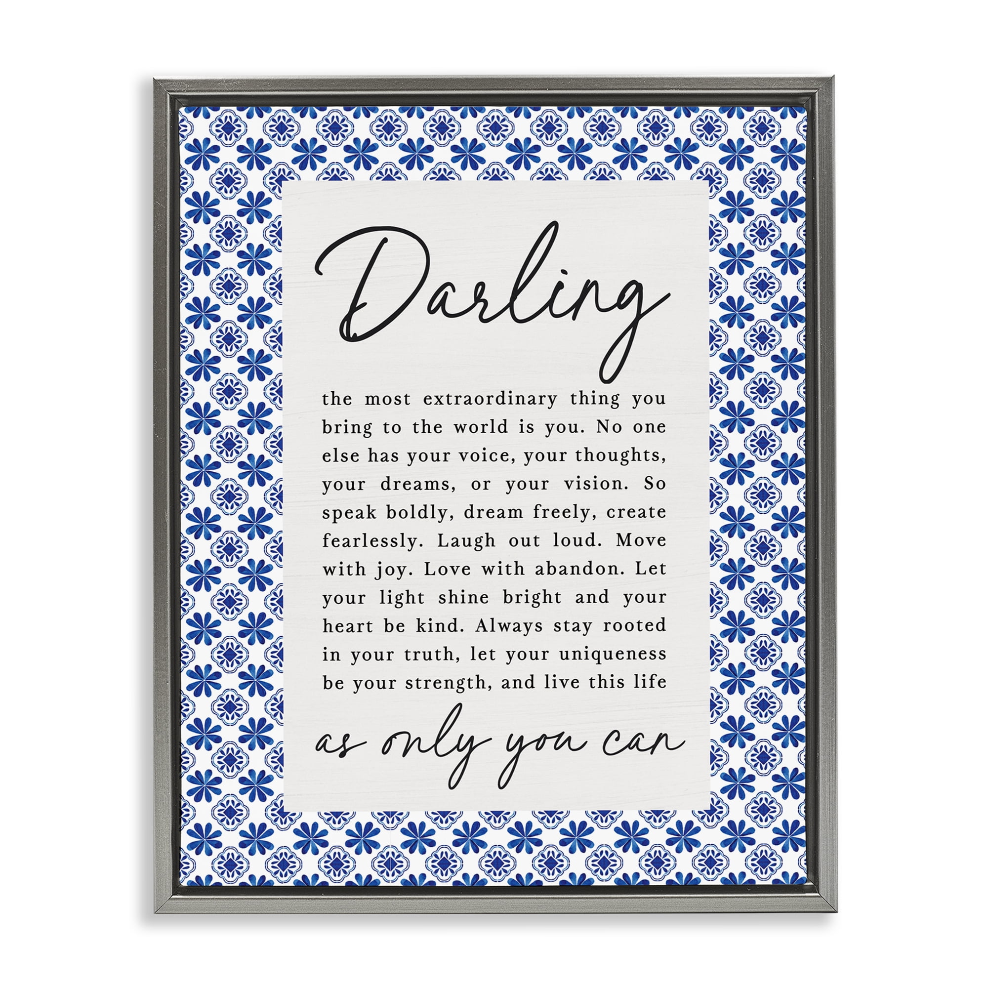 Darling Only You Can Inspiring Gray Framed Floater Canvas Wall Art, design by Lettered and Lined