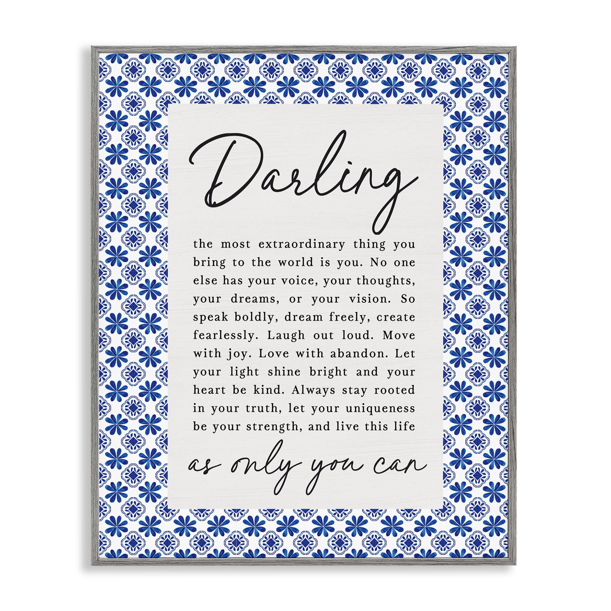 Darling Only You Can Inspiring Gray Framed Giclee Art, design by Lettered and Lined