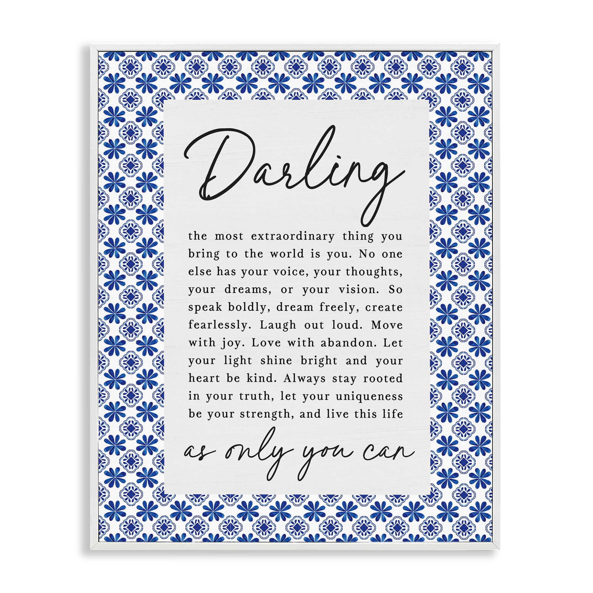 Darling Only You Can Inspiring White Framed Giclee Art, design by Lettered and Lined