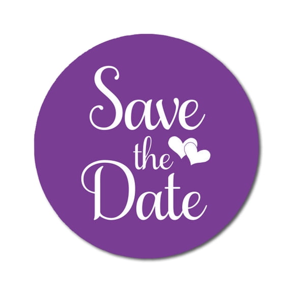 Darling Souvenir 1.6 Inches Round DIY Violet Heart Calligraphy Save The Date Label Stickers-45 Pcs