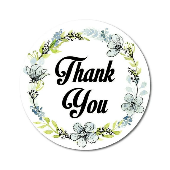 Darling Souvenir 1.6 Inches Round Daffodil Wreath Elegent Personalized White Thank You Stickers-45 Pcs