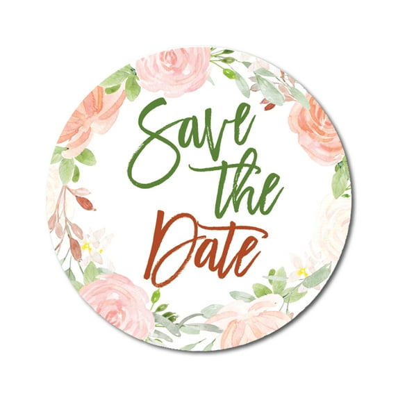 Darling Souvenir 1.6 Inches Round Non Customized Rose Floral Border Save The Date Stickers-45 Pcs