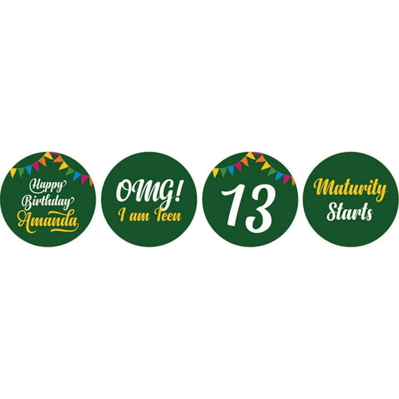 Darling Souvenir 13th Birthday Custom Name Stickers chocolate Candy Labels 190 Pcs-Green