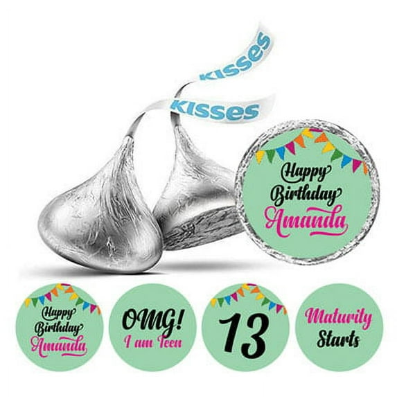Darling Souvenir 13th Birthday Custom Name Stickers chocolate Candy Labels 190 Pcs-Mint