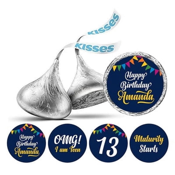 Darling Souvenir 13th Birthday Custom Name Stickers chocolate Candy Labels 190 Pcs-Navy Blue