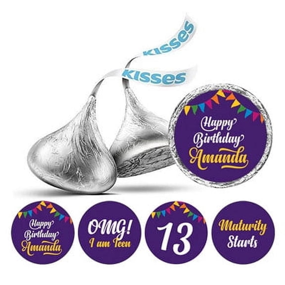 Darling Souvenir 13th Birthday Custom Name Stickers chocolate Candy Labels 190 Pcs-Purple