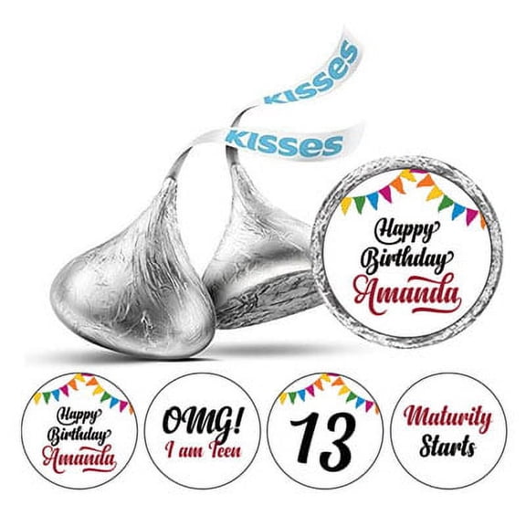 Darling Souvenir 13th Birthday Custom Name Stickers chocolate Candy Labels 190 Pcs-White