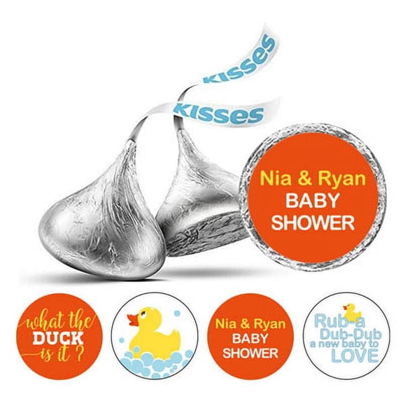 Darling Souvenir 190 Pieces Orange & White Baby Shower Favor Stickers - Chocolate Candy Label Wrappers for Newborn Party, Mini Seals & Decor