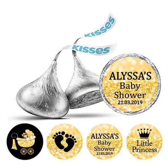 Darling Souvenir 190-Pack for Little Princess Custom Stickers chocolate Candy Labels-Glitter Gold & Black