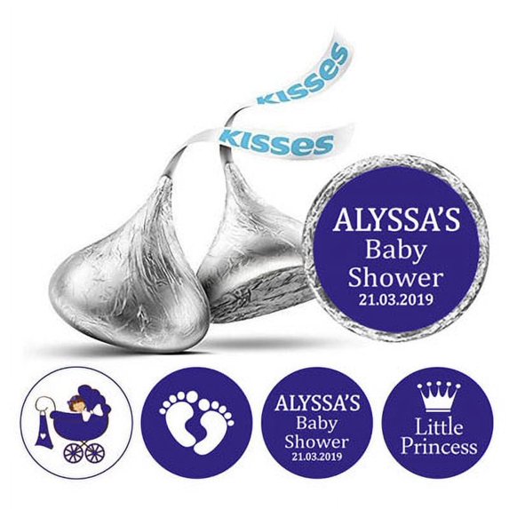 Darling Souvenir 190 Pieces Blue Baby Shower Favor Stickers - Chocolate Candy Label Wrappers for Newborn Party, Mini Seals & Decor