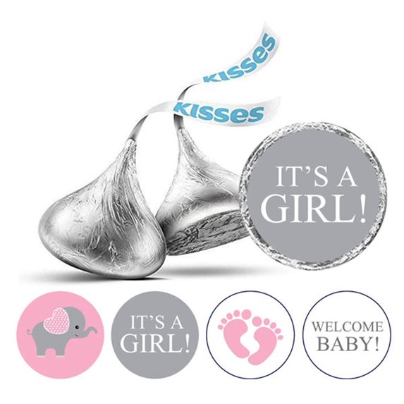 Darling Souvenir Gray & Pink 190 Pieces Baby Shower Favor Stickers - Mini Candy Stickers & Chocolate Wrapper Labels for Party Favors & Decorations