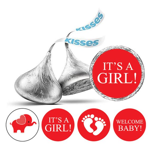 Darling Souvenir 190 Pieces Red Baby Shower Chocolate Drop Labels Stickers - Self-Adhesive Mini Candy Wrappers for Favors & Party Decorations