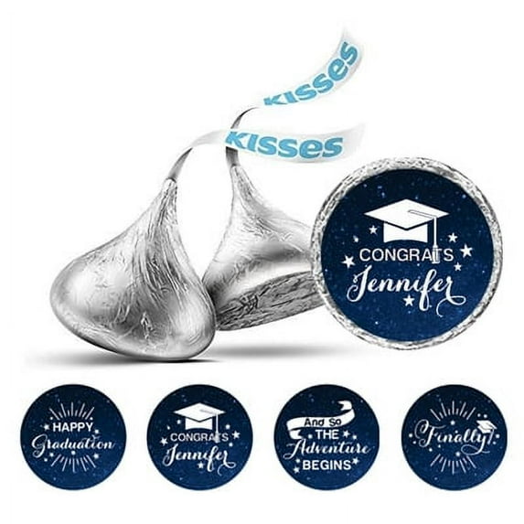 Darling Souvenir 190 Pcs Graduation Theme Custom Stickers for chocolate Candy Labels-Teal Blue