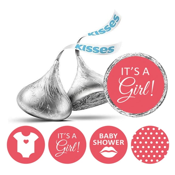 Darling Souvenir 190 Pieces Peach Baby Shower Favor Stickers - Chocolate Candy Label Wrappers for Newborn Party, Mini Seals & Decor