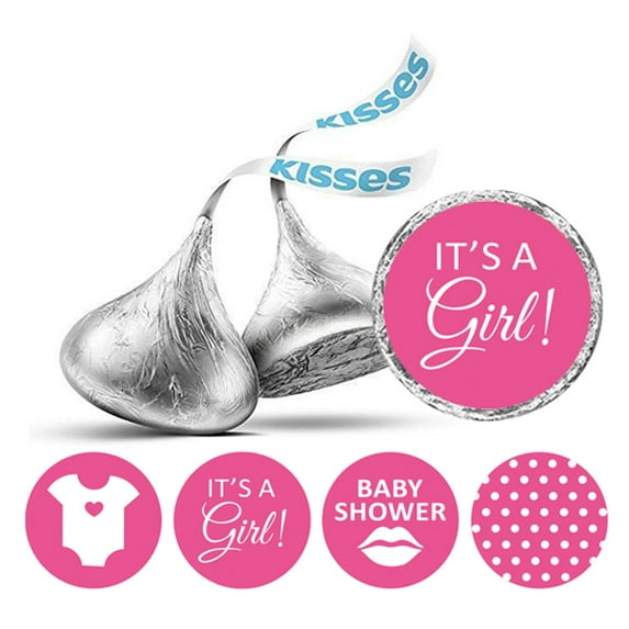 Darling Souvenir 190 Pieces Pink Baby Shower Chocolate Drop Labels Stickers - Self-Adhesive Mini Candy Wrappers for Favors & Party Decorations