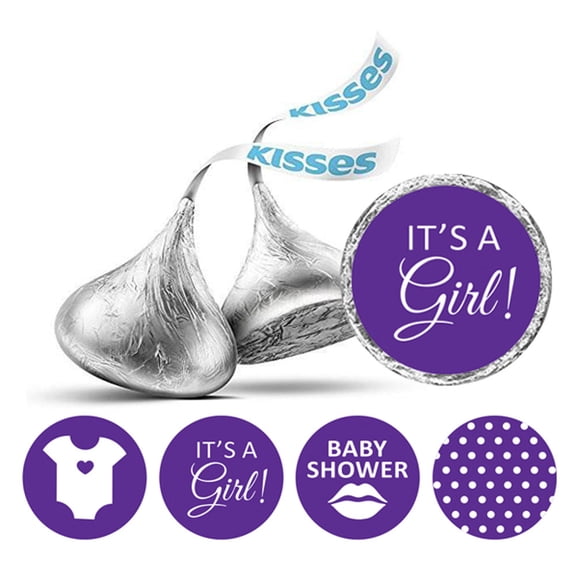 Darling Souvenir 190 Pieces Purple Baby Shower Favor Stickers - Chocolate Candy Label Wrappers for Newborn Party, Mini Seals & Decor