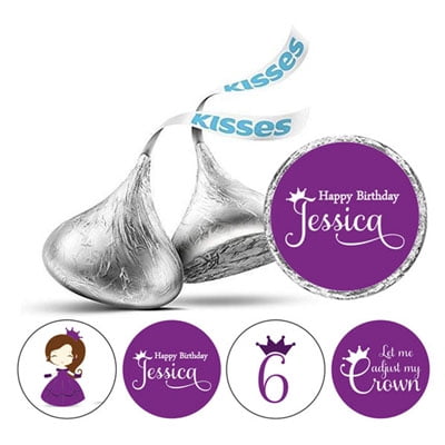 Darling Souvenir 190 Pcs Princess 6th Birthday Custom Stickers chocolate Candy Labels-Purple