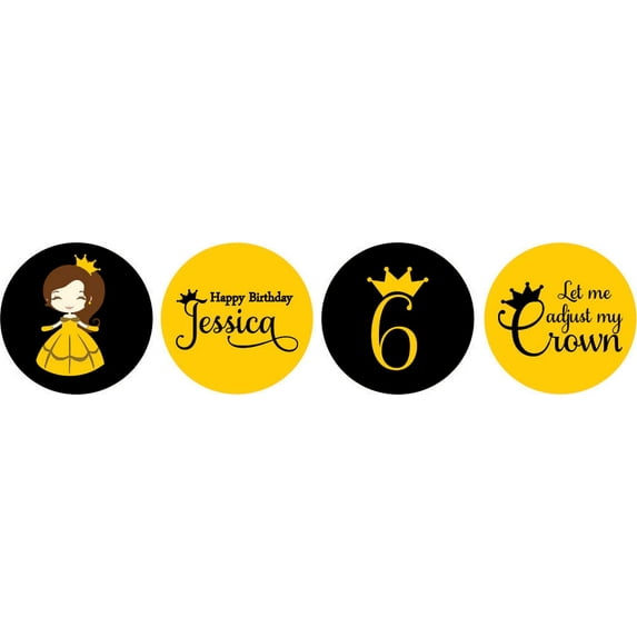 Darling Souvenir 190 Pcs Princess 6th Birthday Custom Stickers chocolate Candy Labels-Yellow