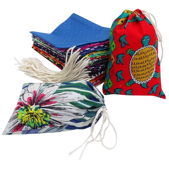 Darling Souvenir 25 Pcs Cotton Drawstring Gift Bags colorful Printed Wedding Party Favor Pouches - Assorted colors & Prints-4 x 6 Inches