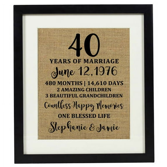 Darling Souvenir 40th Wedding Anniversary Burlap Print Wall Decor Personalized Parents Gift-Burlap Print Only(8 x 10 Inches)