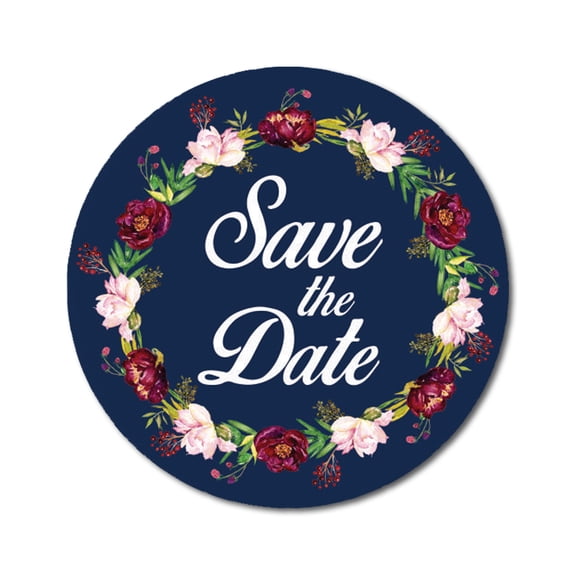 Darling Souvenir 45 Pcs Floral Wreath Blue Round Save The Date Stickers Envelope Seals-1.6 Inches