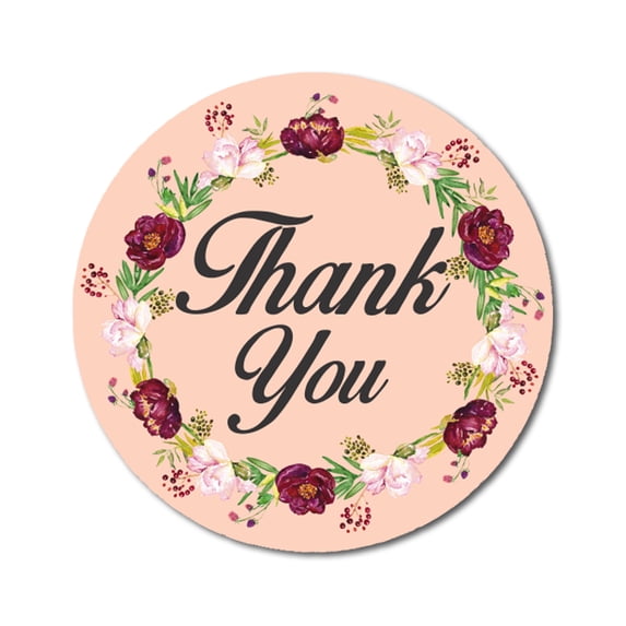 Darling Souvenir 45 Pcs Floral Wreath Round Thank You Peach Stickers Envelope Seals-1.6 Inches