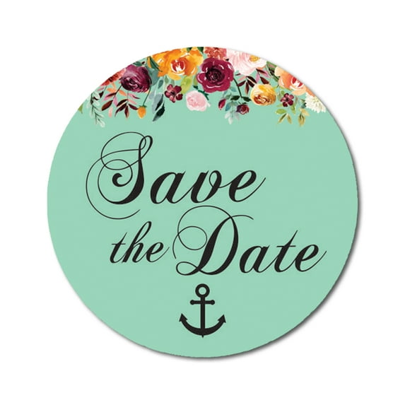 Darling Souvenir 45 Pcs Mint Green Round Floral & Anchor Save The Date Stickers DIY Envelope Seals-1.6 Inches