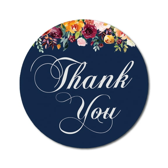 Darling Souvenir 45 Pcs Navy Blue Round Floral Thank You Stickers DIY Envelope Seals-1.6 Inches