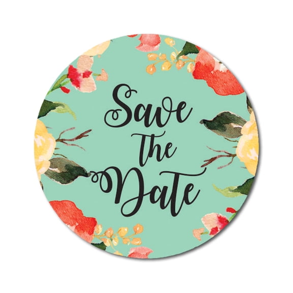 Darling Souvenir 45 Pcs Round Envelope Seal DIY Mint Green Floral Border Save The Date Stickers-1.6 Inches