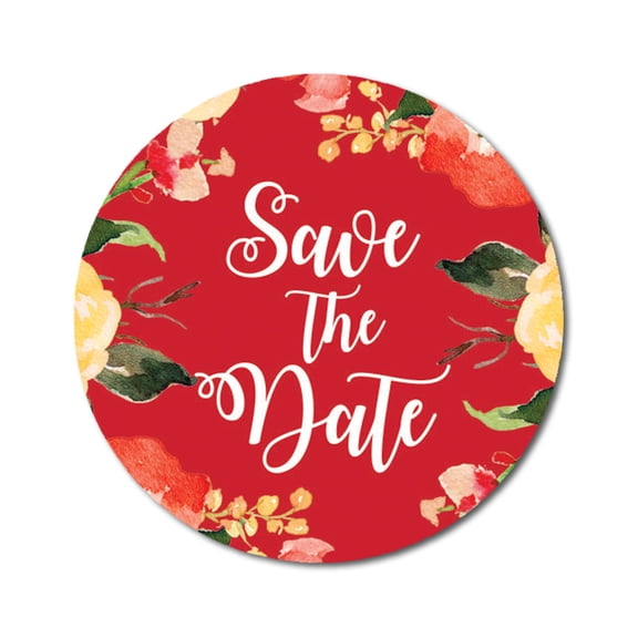 Darling Souvenir 45 Pcs Round Envelope Seal DIY Red Floral Border Save The Date Stickers-1.6 Inches