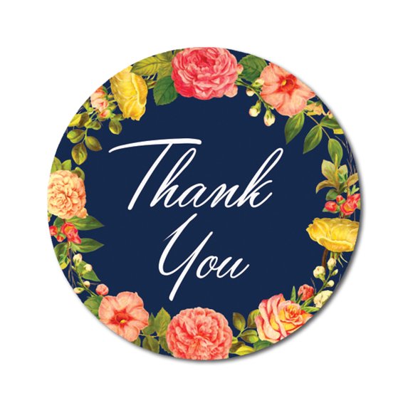 Darling Souvenir 45 Pcs Round Wedding Envelope Seal Blue Floral Wreath Thank You Stickers-1.6 Inches