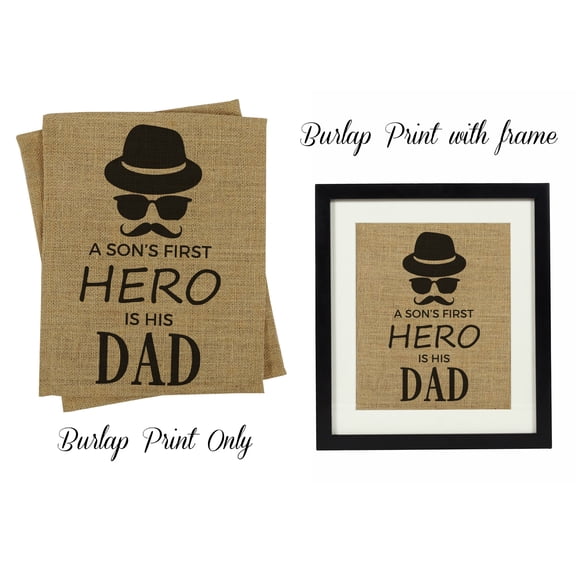 Darling Souvenir A Son's First Hero Is His Dad Quotes Burlap Print Wall Decor Father's Day Gift-Burlap Print Only(11 x 14 Inches)